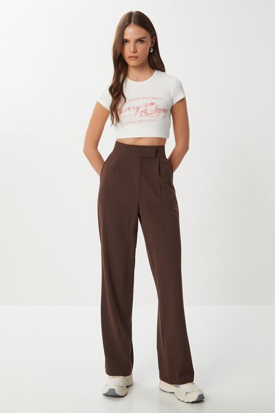 Velcro Polyviscon Palazzo Trousers Lgp0022 Brown