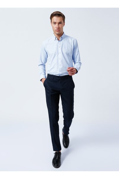 Normal Waist Normal Leg Slim Fit Blue Men's Trousers Pn1014300199