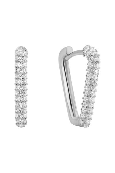 Silver over Rhodium Plated Zircon Cubic Zirconia Hoop Earrings