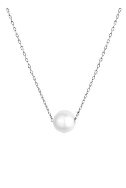 Rhodium over Sterling Silver Plated Pearl Necklace