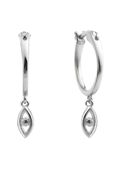 Rhodium Plated over Sterling Silver Eye Hoop Earrings