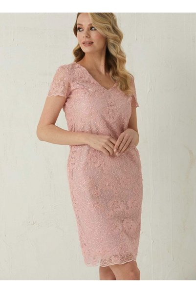 22Ysl7135 V-Neck Standard Fit Sequin Salmon Women's Dress