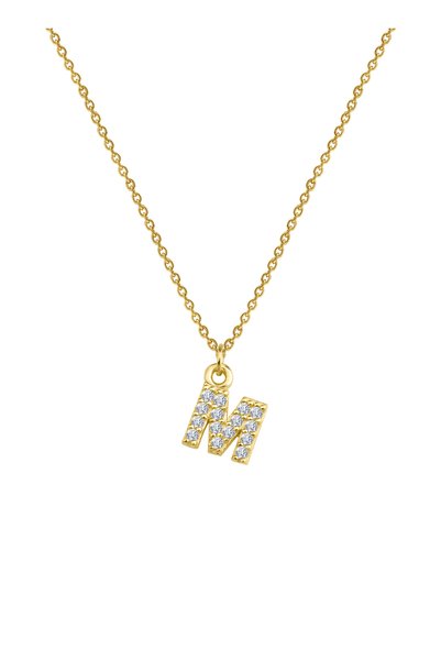 14K Gold Plated Stone Letter m Necklace over Sterling Silver