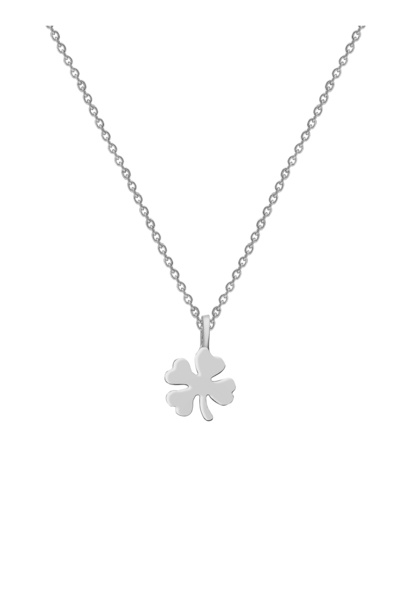 Rhodium Plated Stone Clover Necklace in Silver