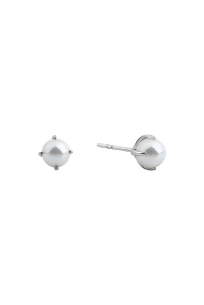 Rhodium Plated Linda Pearl Earrings in Silver