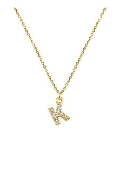 14K Gold Plated Stone Letter K Necklace over Sterling Silver