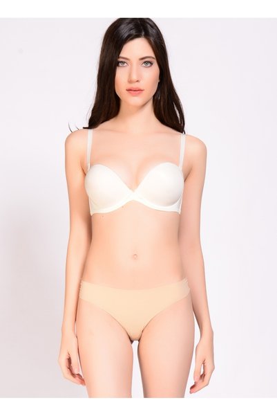 2087 Plain Fabric Multi-Padded Strapless Bra - Ecru