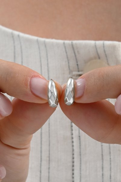 925 Sterling Silver Gold Gilded Patterned Italian Model U Hoop Earrings Sgtl13071Rodaj