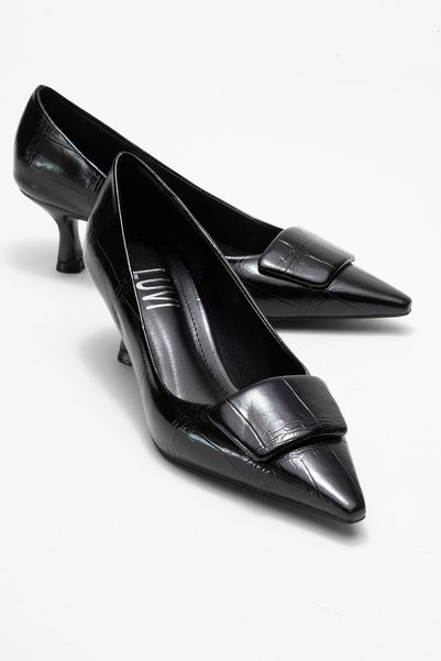 Marcia Black Print Buckle Women's Heeled Shoes