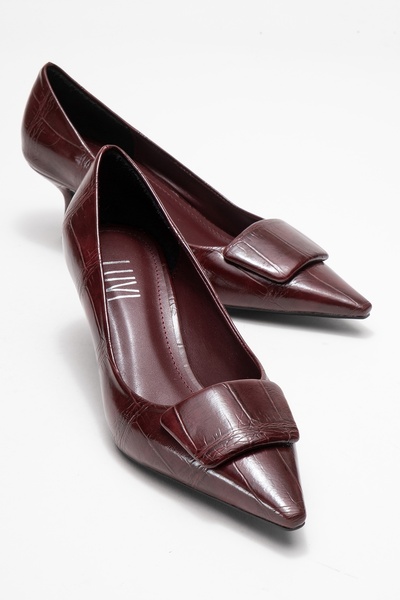 Marcia Burgundy Print Buckle Women's Heeled Shoes