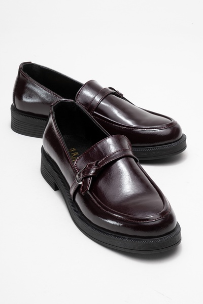 Galea Burgundy Patent Leather Buckle Genuine Leather Women's Loafer Shoes