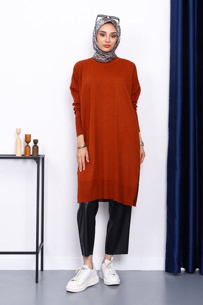 Tile Crew Neck Mercerized Casual Knitwear Tunic