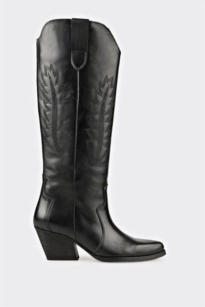 Black Leather Women's Western Boots