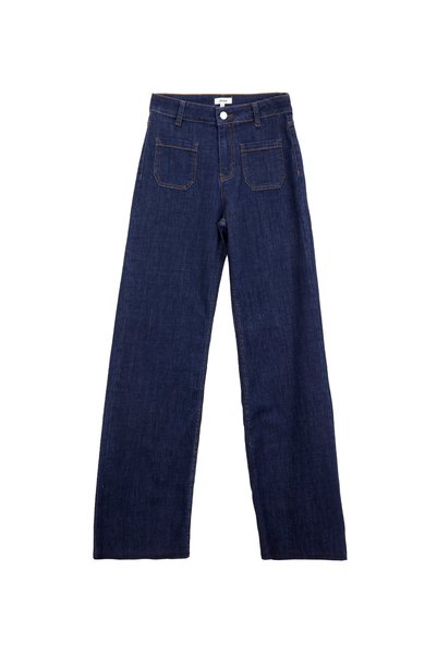 High Waist Straight Leg Loose Fit Dark Indigo Women's Denim Pants J5Wl-Pnt7119