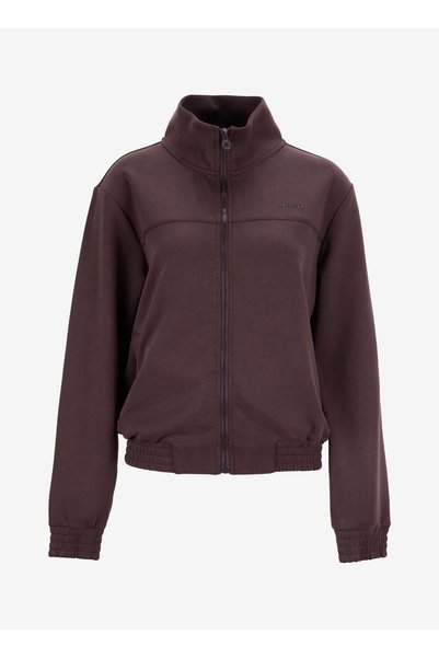 Stand Collar Printed Brown Women's Sweatshirt J5Wl-Swt7059