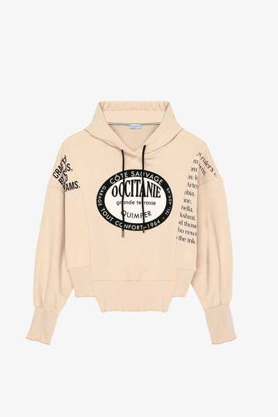 Oversized Sweatshirt with Ripped Detail and Text Print Stone