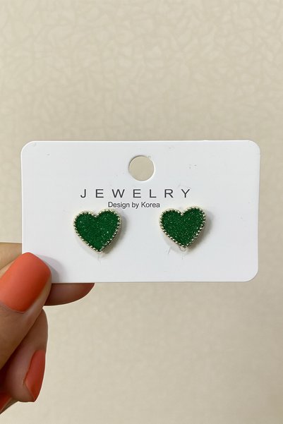 Women's Gold Green Enamel Heart Earrings