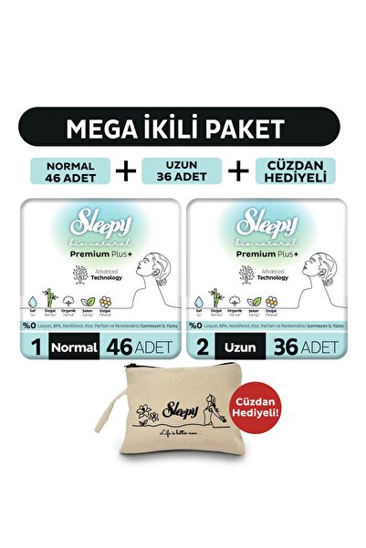 Bio Natural Premium Plus хигиенски влошки мега пакување нормални 46 парчиња + долги 36 парчиња + подарок паричник