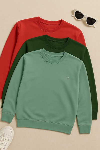 Men's Long Sleeve Basic Loose 3-Pack Sweatshirt