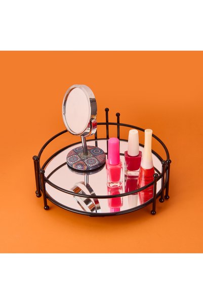 Bath Nine Wire Organizer with Mirror - Black - 9X21 cm