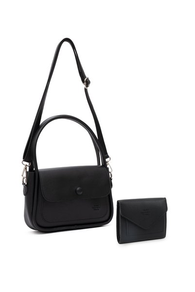 Black Shk259 Faux Leather Large Zippered Shoulder Bag and Wallet Set (Shk97-Shk67)