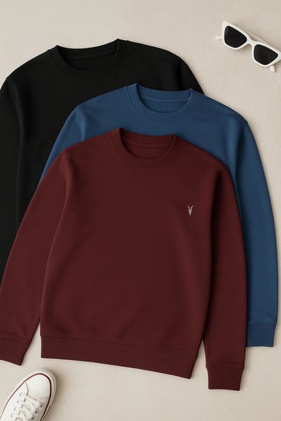 Men's Loose Crew Neck Wide 3-Piece Sweatshirt