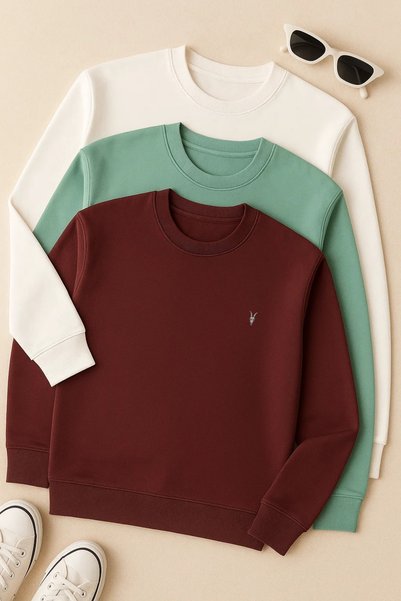 Men's Loose Crew Neck Wide 3-Piece Sweatshirt