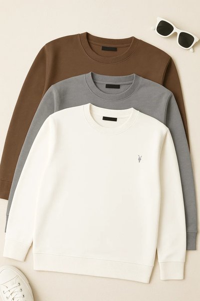 Men's Long Sleeve Crew Neck 3-Piece Sweatshirt