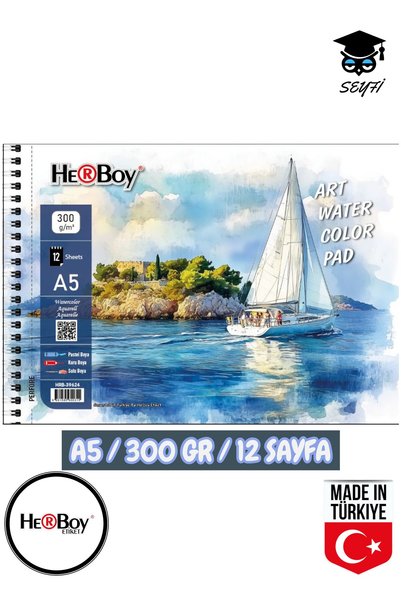 14X20 cm A5 Watercolor Sketching Charcoal Pencil Drawing Notebook 300 Gr Wire Bound 12 Sheets Herboy