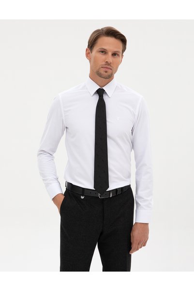 White Slim Fit Long Sleeve Basic Shirt 50316734-Vr013