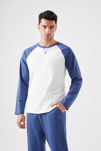 Men's Cotton Long Sleeve Pajama Set with Pockets