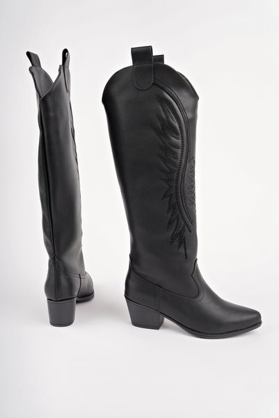Rodeo Stitch Detailed Thick Heeled Cowboy Women's Boots