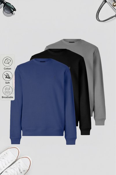 Men's Basic Crew Neck Loose 3-Piece Sweatshirt