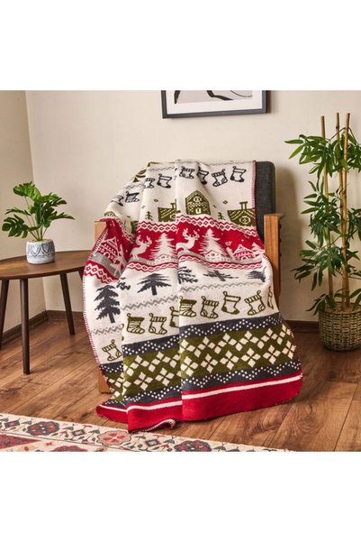Soft Nordic Cotton Tv Blanket - Red / Green - 130X170 cm