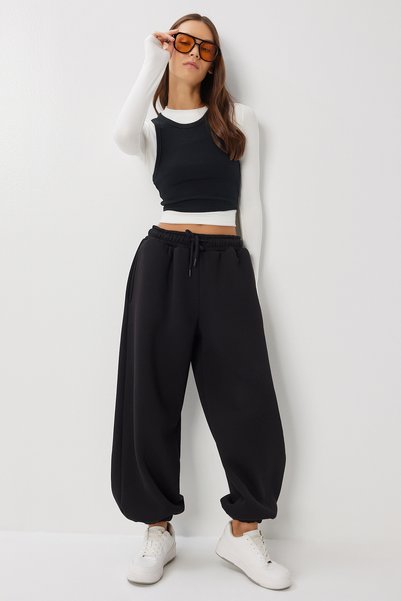 Shardonlu Knitted Barrel Fit Sweatpants Lub0251 Black