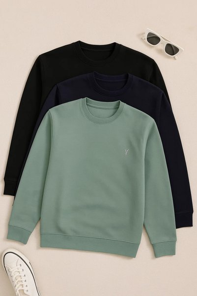 Men's Long Sleeve Basic Loose 3-Pack Sweatshirt