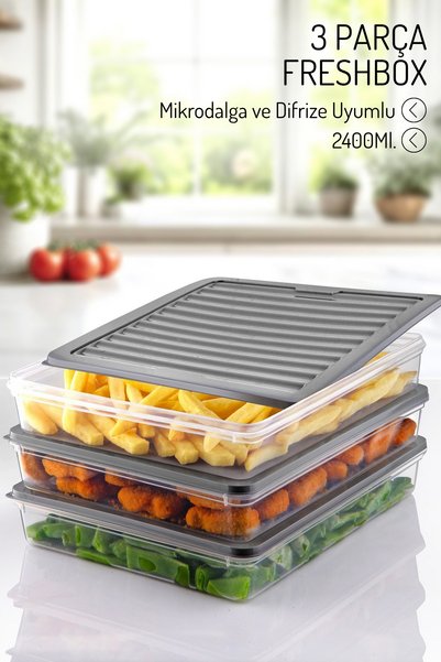 3 Pieces of 2400 Ml. Freshbox Storage Container Set - Microwave and Dishwasher Compatible