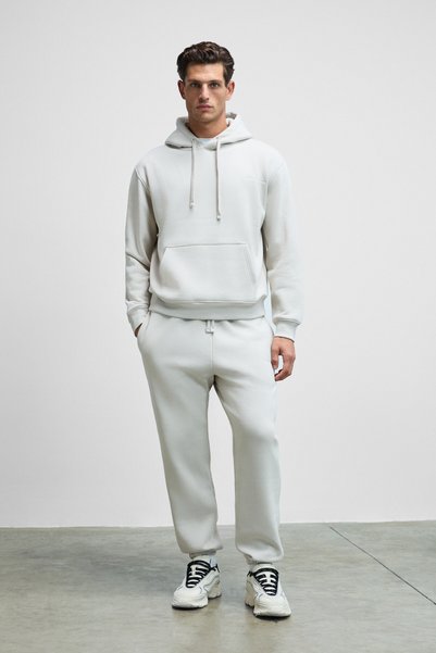 Marshallhoodie Men's Cotton Fleece Lined Embroidered Relaxed Gray Tracksuit Set