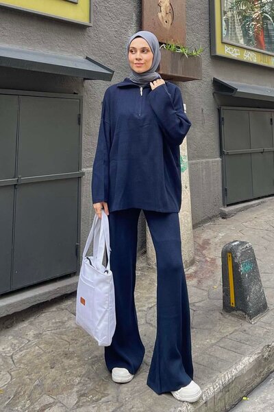 Selanik Trousers Hijab Set Navy Blue