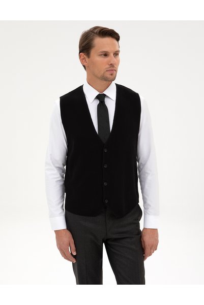 Black Slim Fit V-Neck Knitwear Vest 50317313-Vr046