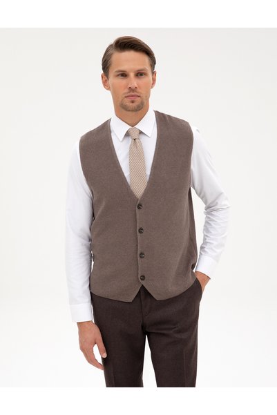 Mink Melange Slim Fit V-Neck Knitwear Vest 50317313-Vr174