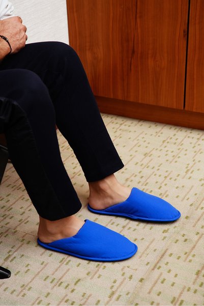 Parachute Fabric Non-Slip Memory Sole Lightweight and Durable Cobalt Blue Men's House Slippers