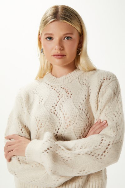 Women's Just Soft Textured Openwork/Hollow Out Stone Knitwear Sweater Kz01447