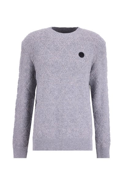 D5WM-KZK3775 Anthracite Crew Neck Relaxed Knit Patterned Men's Sweater