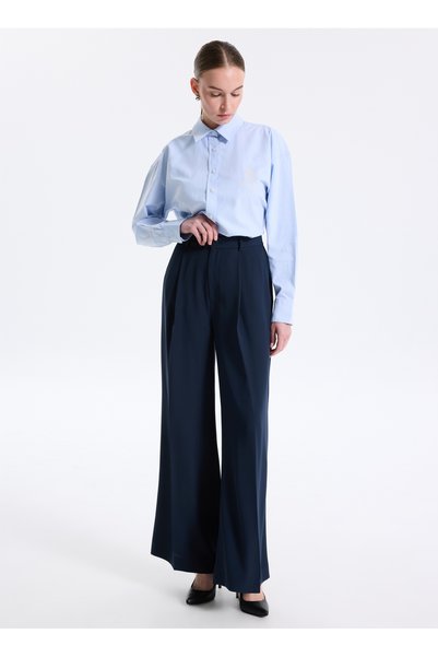 High Waist Standard Navy Blue Women's Trousers 200908891