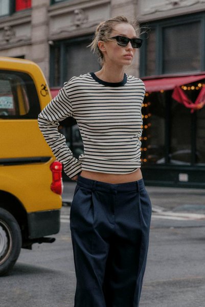 Premium Cotton Oversize Striped Long Sleeve T-Shirt