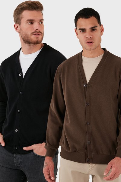 Cotton Regular Fit Buttoned V-Neck 2-Pack Cardigan Men's Cardigan 456205S2