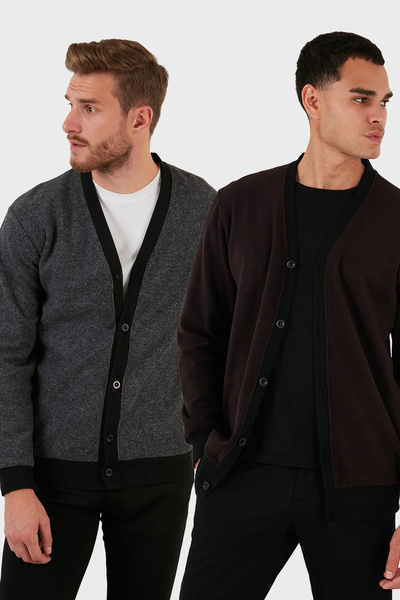 Cotton Regular Fit Buttoned V-Neck 2-Pack Cardigan Men's Cardigan 456205S2
