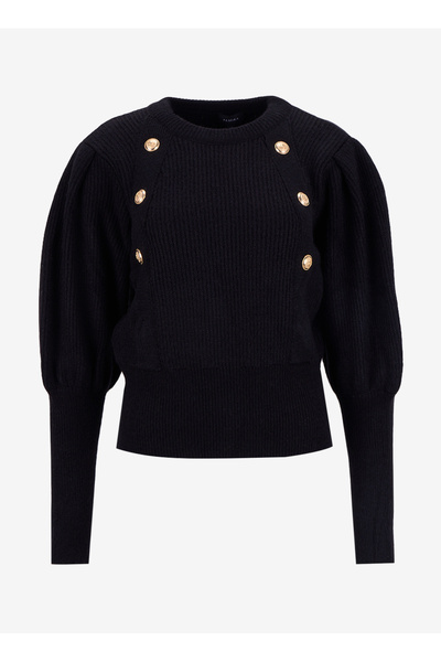 Crew Neck Relaxed Ribbed Black Sweater Women F5WL-KZK0025