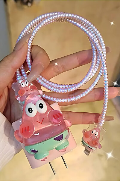 iPhone 18W/20W/25W Patrick Star заштитник за полнач, плетен заштитник за кабел за полнење и организатор